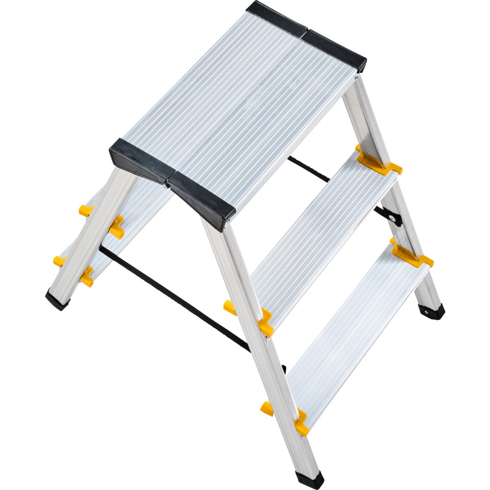 Trittleiter aus Aluminium mit 3 Stufen, beidseitig begehbar image number 1