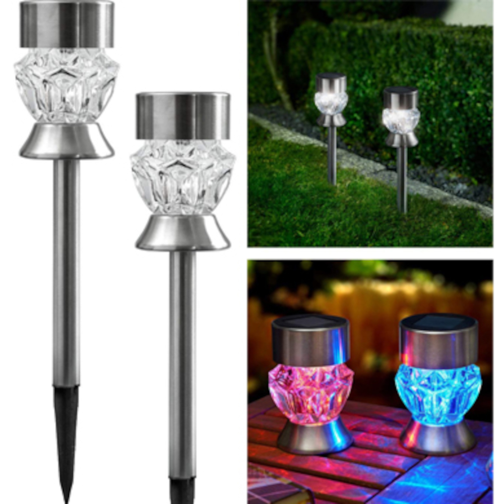 LED-Solar-Echtglasleuchte 2er-Set 