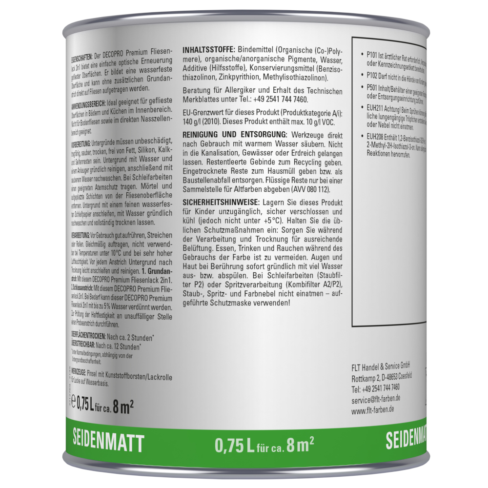 DECOPRO Premium 2in1 Fliesenlack 750 ml in Wei&szlig;, seidenmatt image number 1