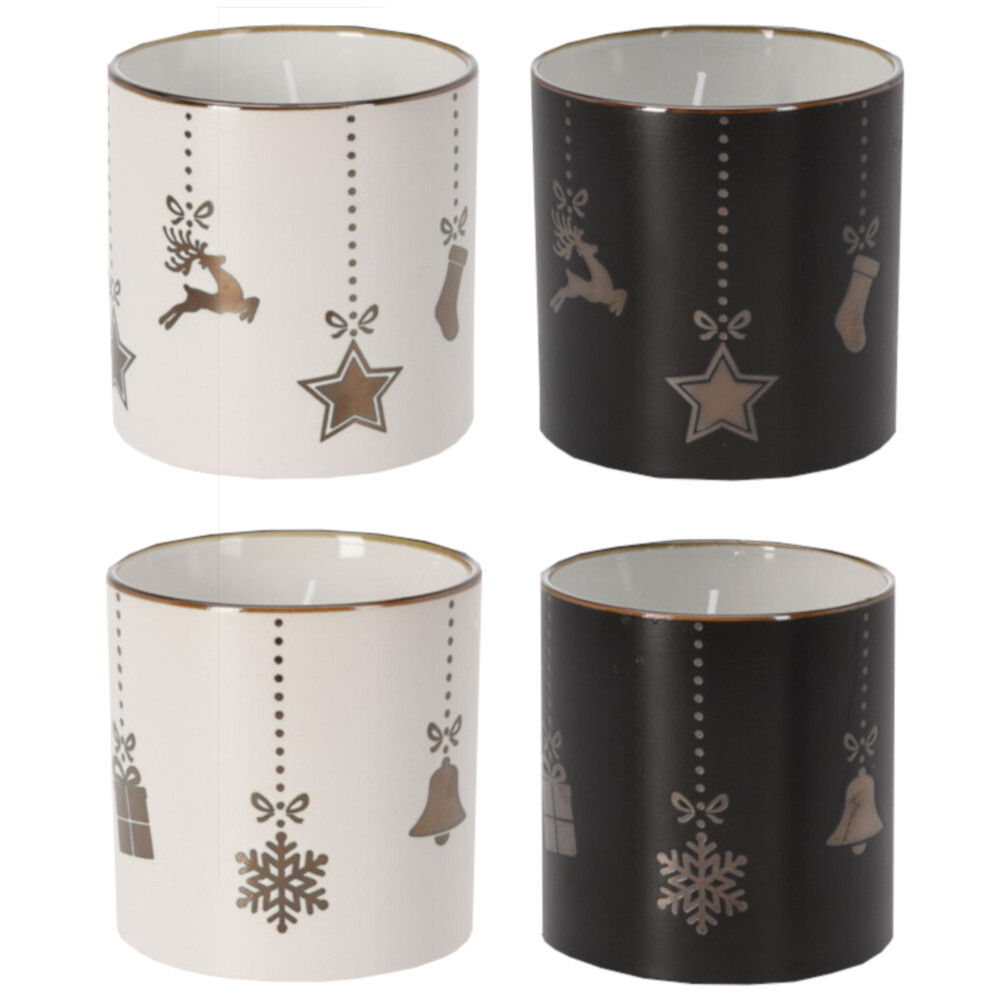 Kerze im Glas rund &Oslash; 10 cm mit Weihnachts-Motiv