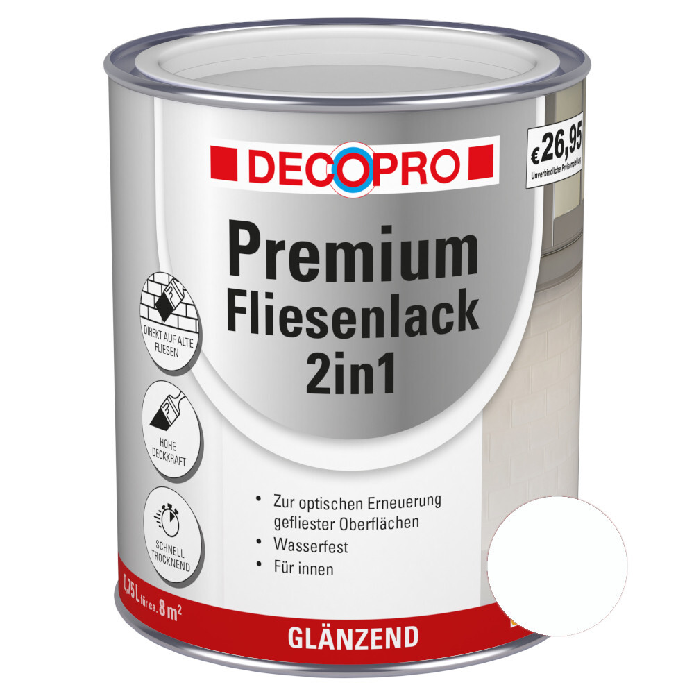 DECOPRO Premium 2in1 Fliesenlack 750 ml in Wei&szlig;, gl&auml;nzend