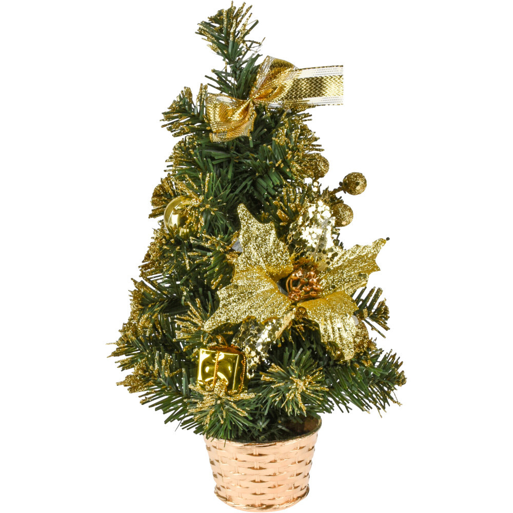 Weihnachtsbaum k&uuml;nstlich 50 cm beschm&uuml;ckt im goldenen Topf