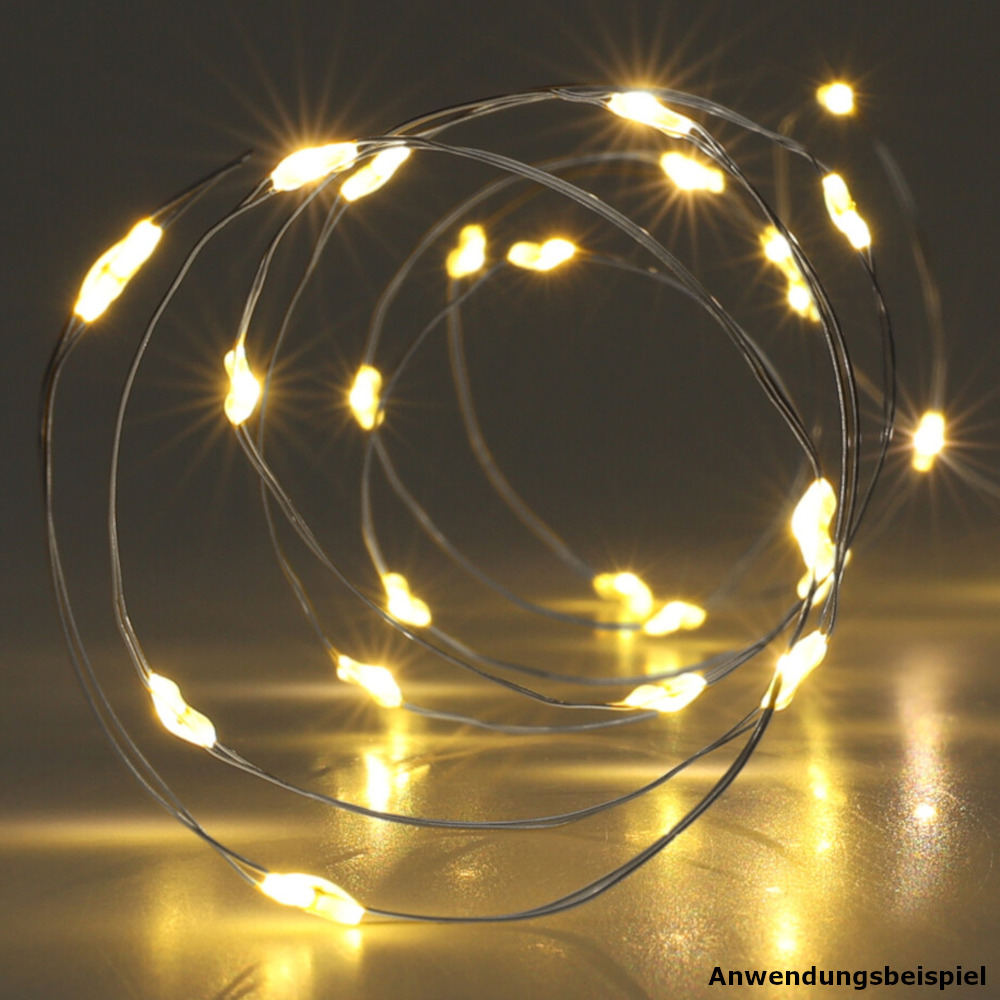 LED-Lichterkette aus Silberdraht batteriebetrieben mit 40 LED warmwei&szlig;