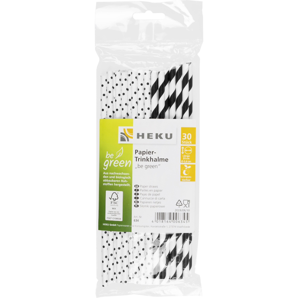 Papier-Trinkhalme "be green", 30 St&uuml;ck, gerade, &Oslash; 6 mm x 20 cm image number 1
