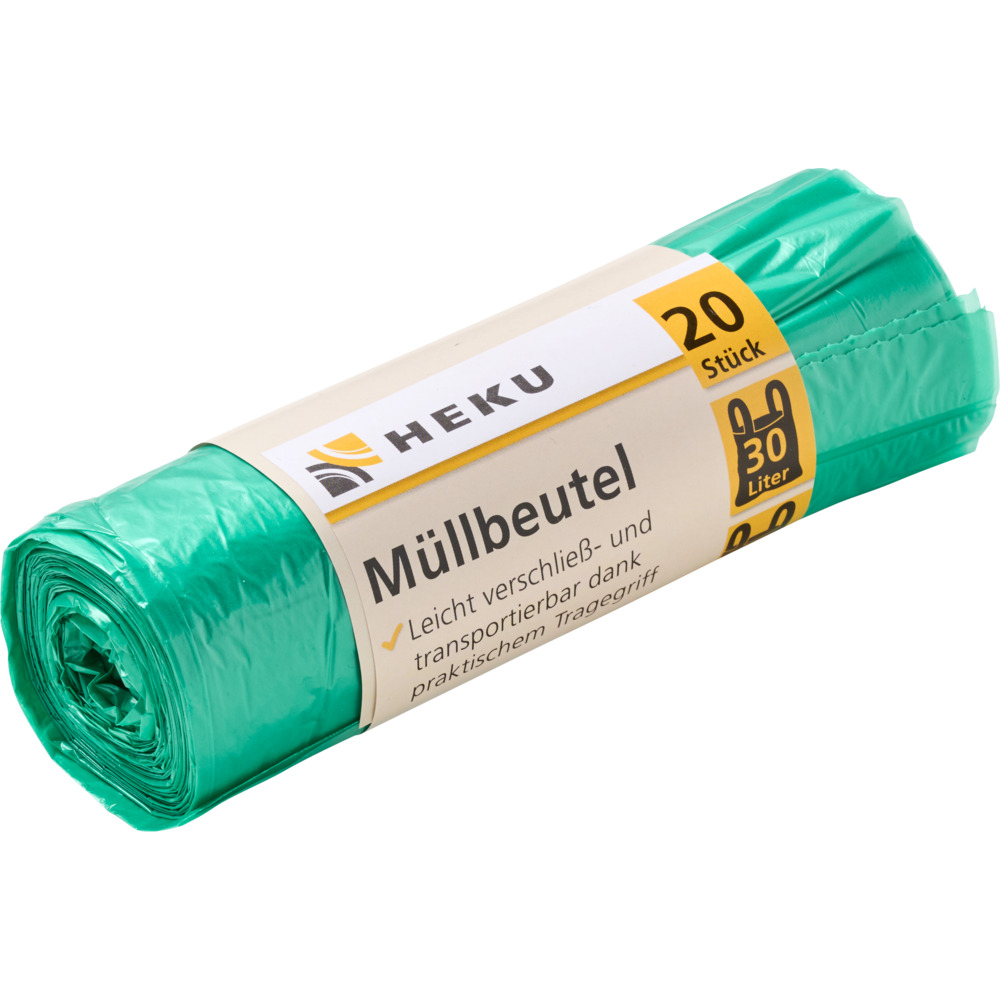 M&uuml;llbeutel mit Tragegriff 30 Liter10&micro; 20 St&uuml;ck in gr&uuml;n