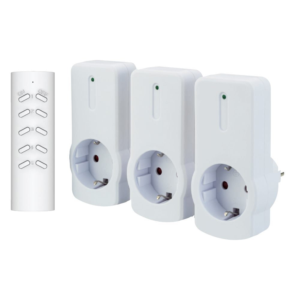 Funksteckdosen-Set mit Fernbedienung f&uuml;r innen IP20