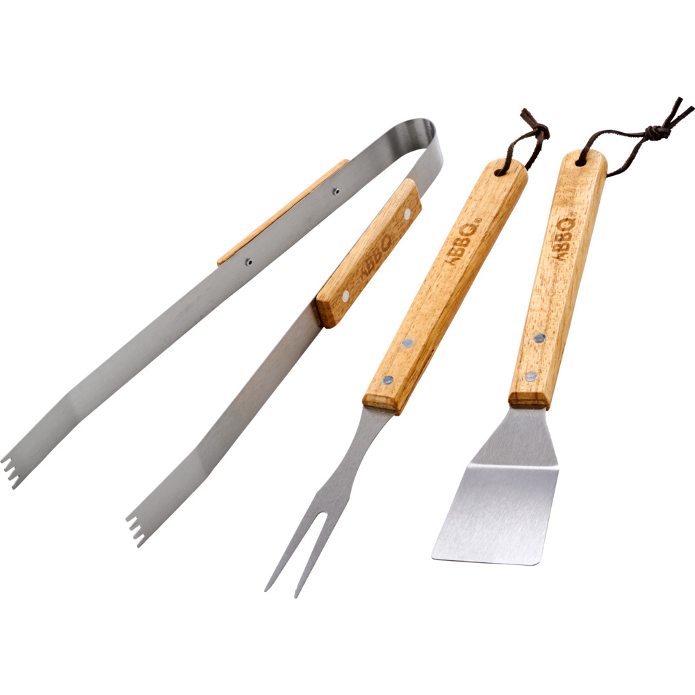Grillbesteck im 3er Set mit hochwertigen Holzgriffen