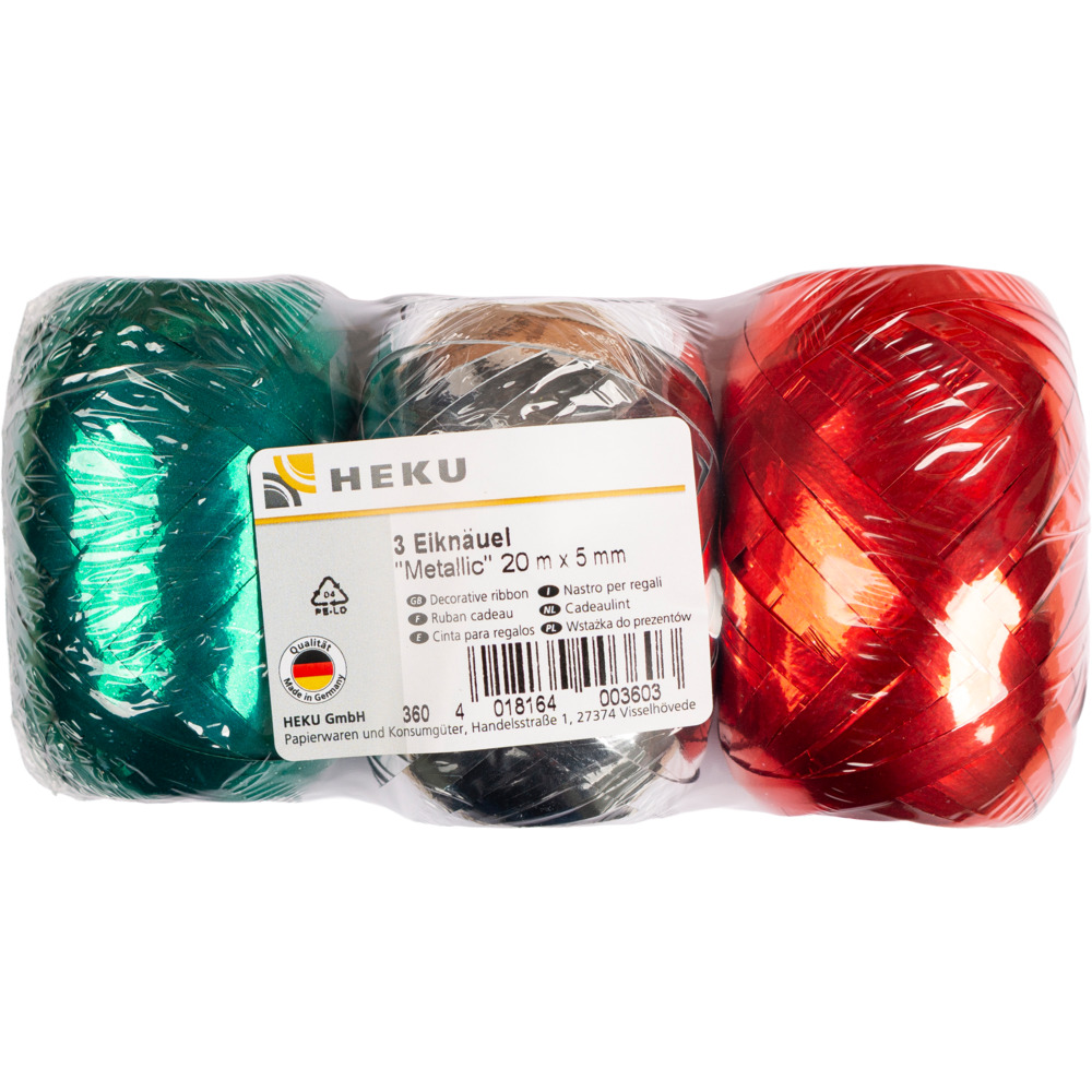 Geschenkband Eikn&auml;uel Metallic, 20 m x 5 mm, 3 St&uuml;ck image number 1
