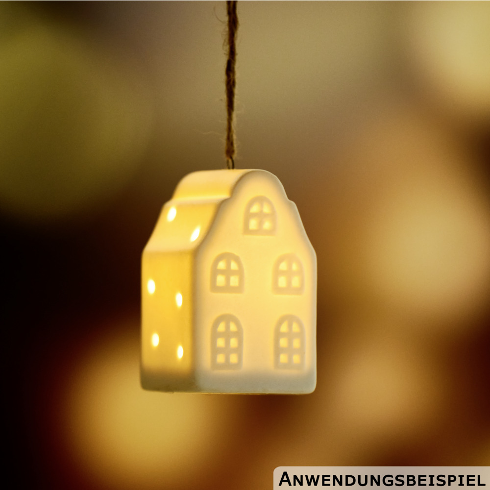 H&auml;ngedeko Haus Keramik, mit warmwei&szlig;er LED image number 1