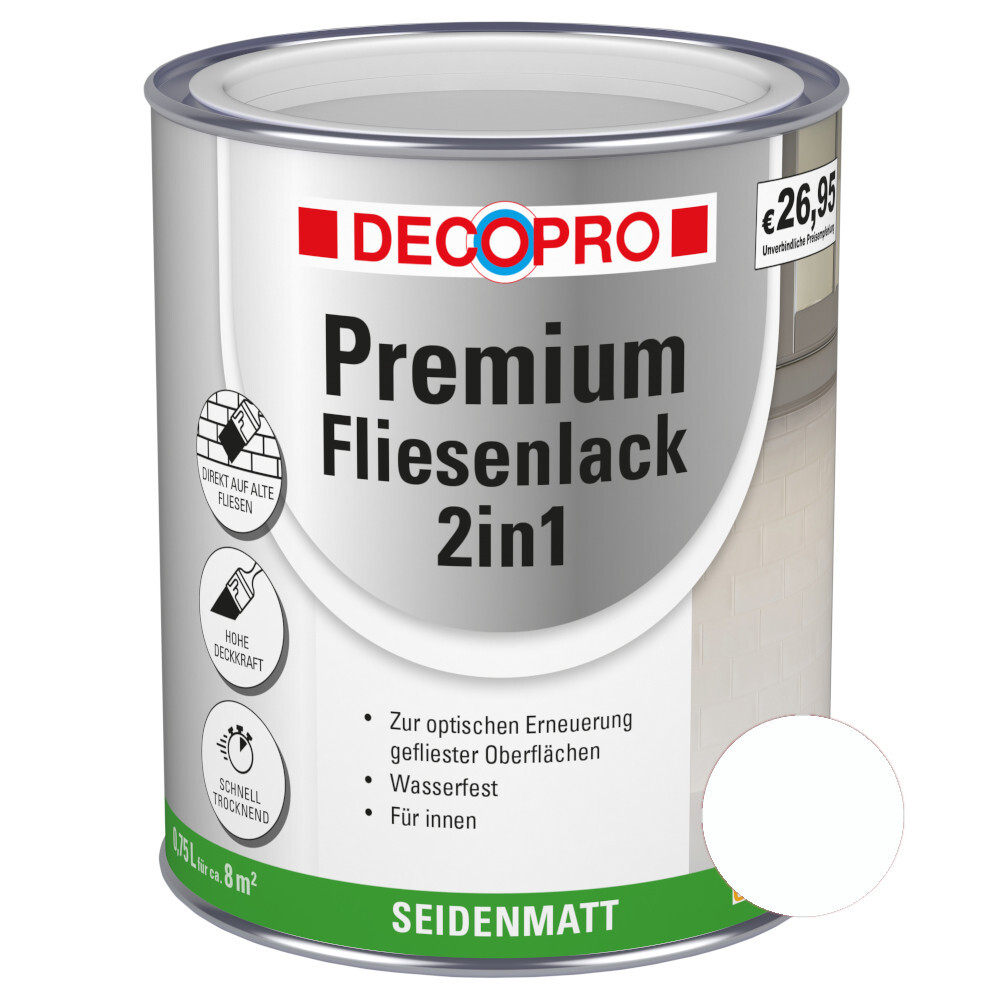 DECOPRO Premium 2in1 Fliesenlack 750 ml in Wei&szlig;, seidenmatt