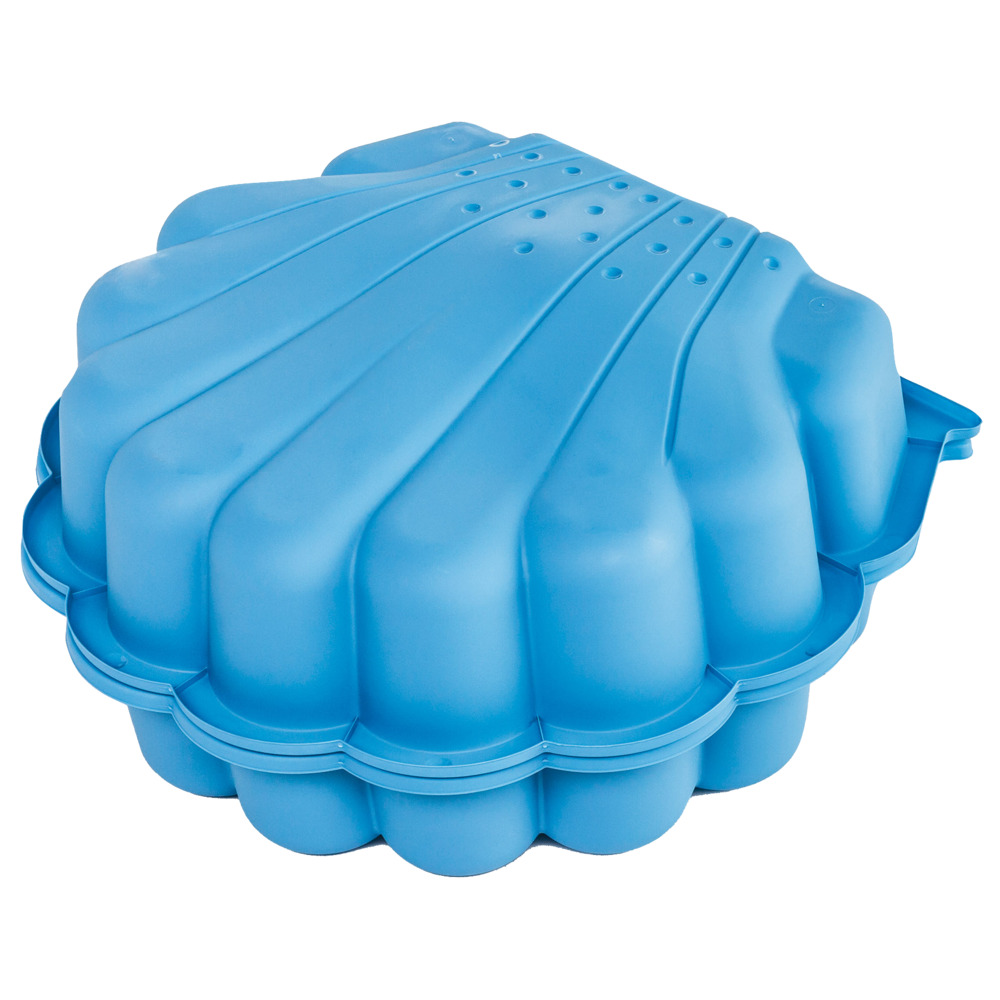 Sandmuschel aus blauem Kunststoff inklusive Deckel