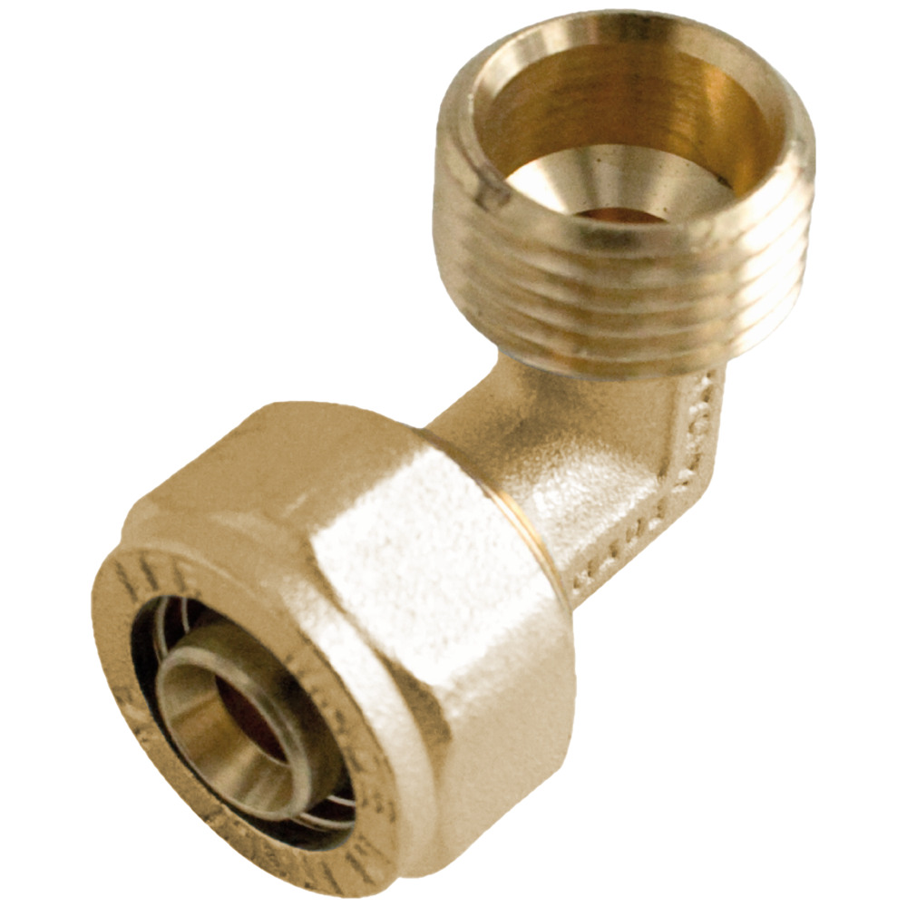 Winkel 90&deg; f&uuml;r Metallverbundrohr 16 x 2 mm x &frac12;'' Aussengewinde vernickelt