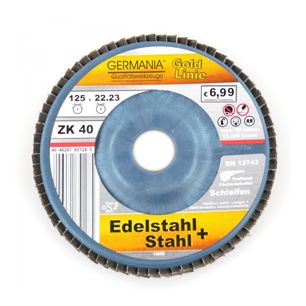 F&auml;cherscheibe 125x22,23 ZK40 Edelstahl Stahl Schleifscheibe Lamellenscheibe