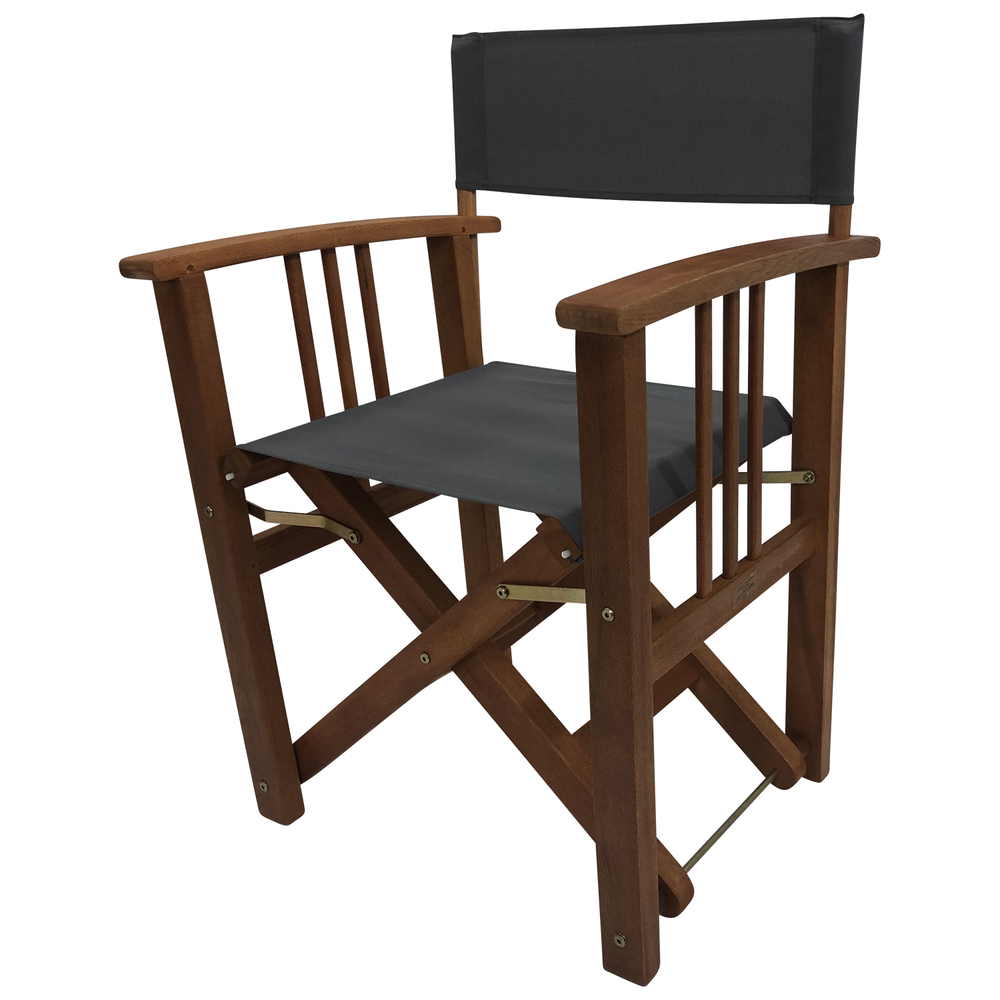 Regiesessel Eukalyptus ge&ouml;lt mit Stoffbezug in Grau