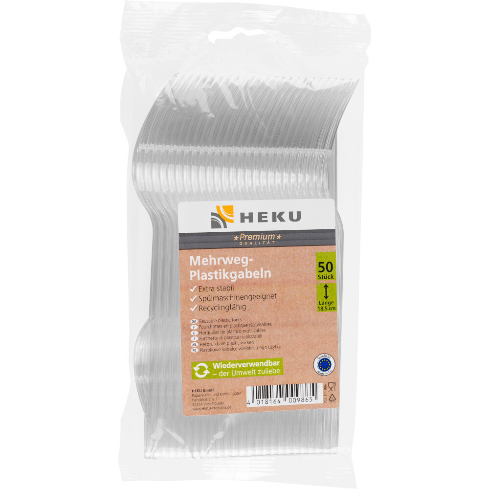 Mehrweg-Gabel 50 St&uuml;ck aus transparentem Kunststoff 18,5 cm lang