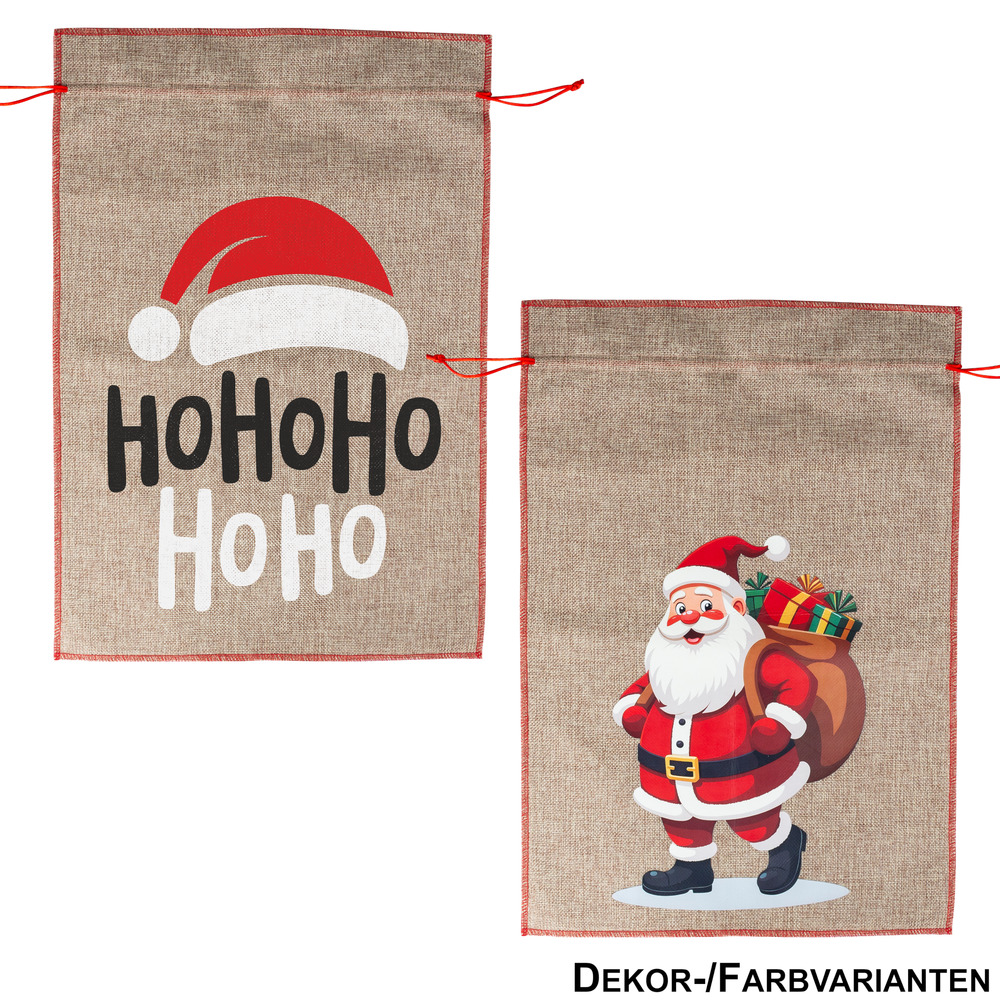 Jute-Geschenksack mit Zugkordel - 2 Motive sortiert 35x50cm