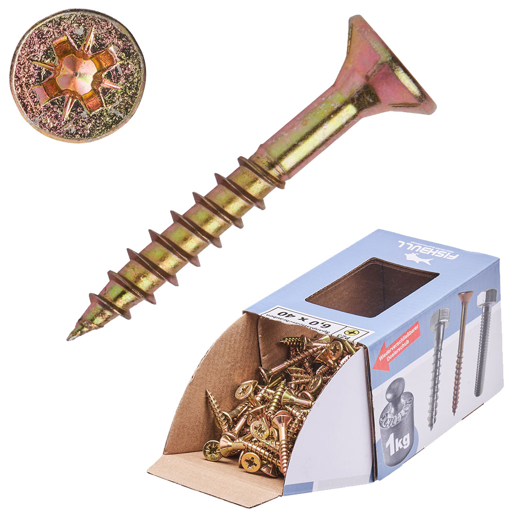 Spanplattenschraube 6x40 mm PZ 1kg FISHBULL-Pack Senkkopf Teilgewinde Kreuzschlitz