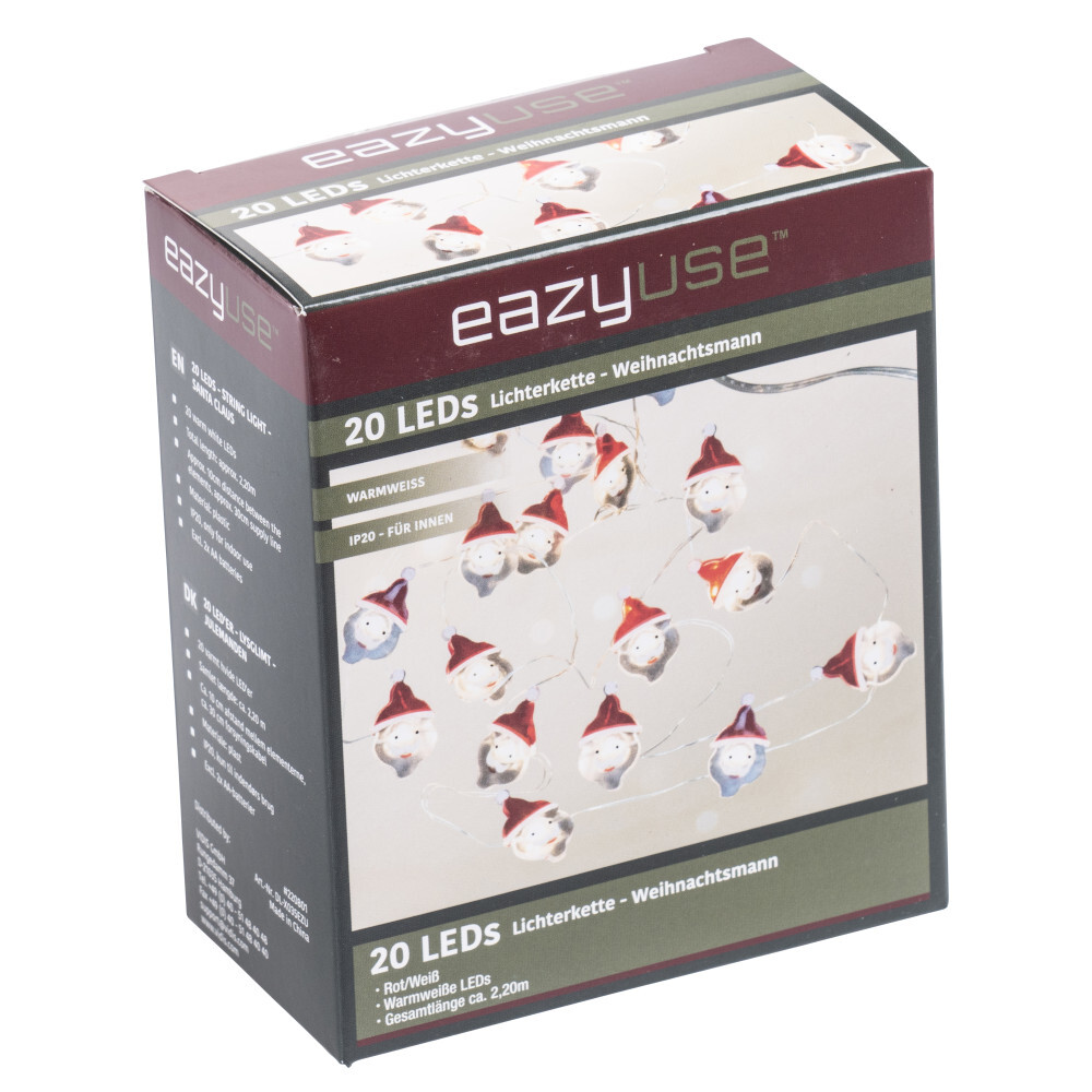 LED-Lichterkette 2,2 m mit Weihnachtsmann-Motiv und 20 LEDs