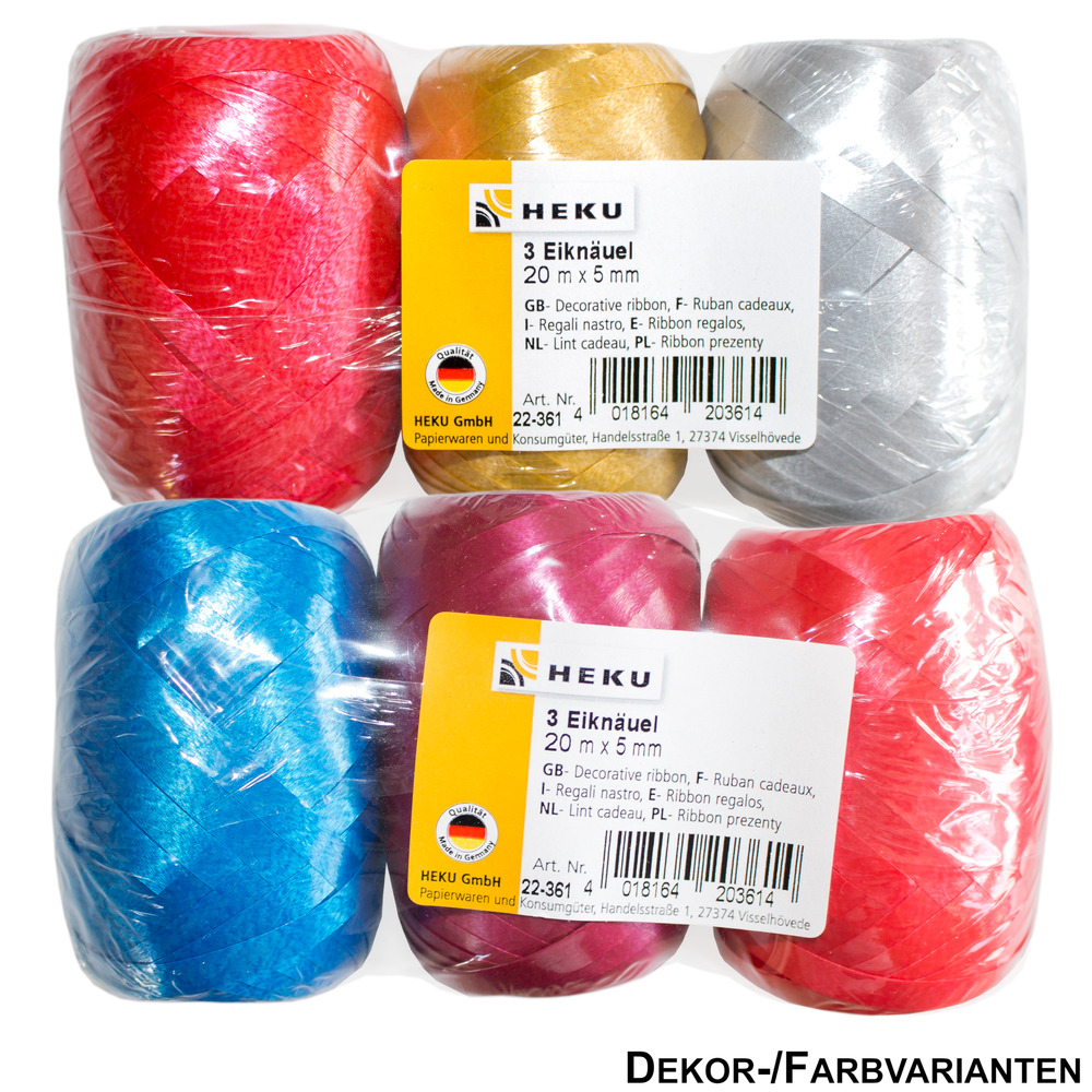 Geschenkband Eikn&auml;uel, 20 m x 5 mm, 3 St&uuml;ck