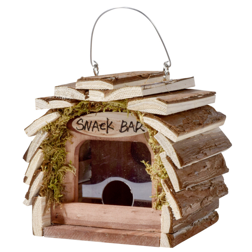 Vogelfutterspender mit Silo, zum aufh&auml;ngen, aus Holz image number 1