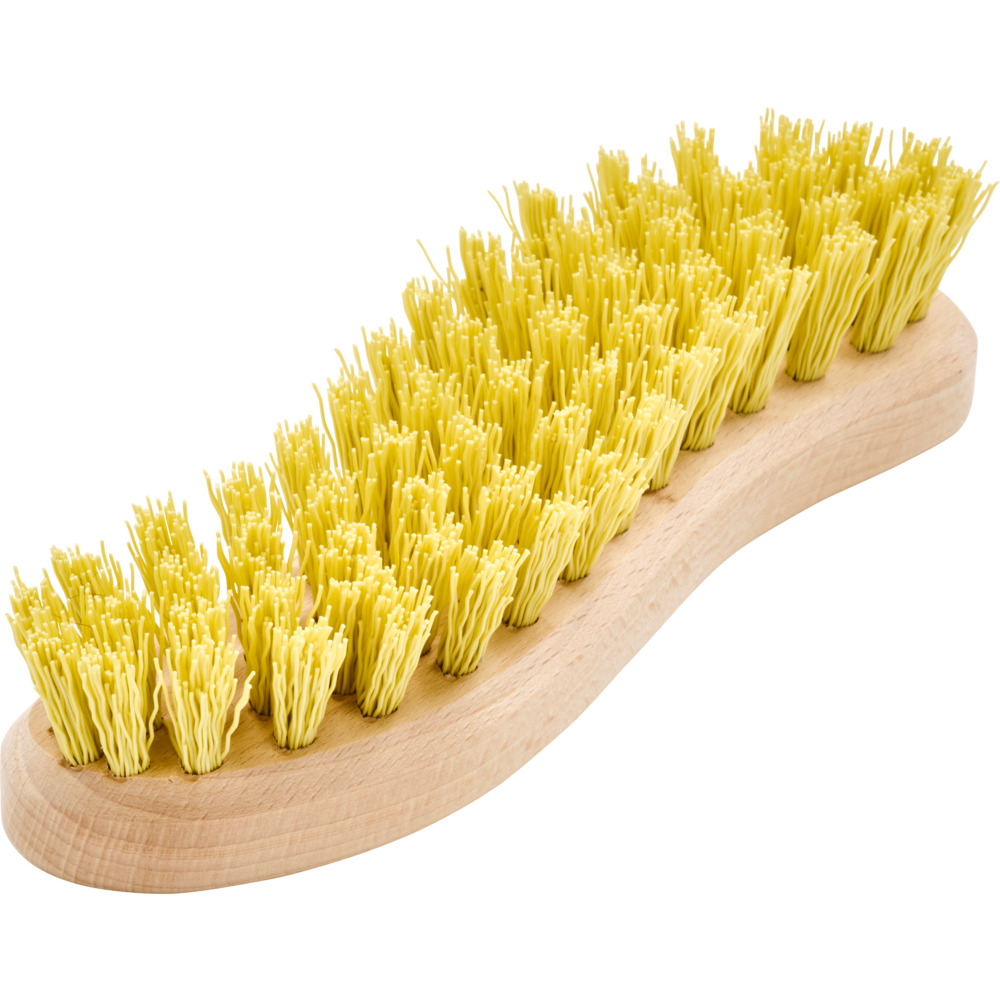 Scheuerb&uuml;rste Holz S-Form mit gelben Kunststoff-Borsten image number 1