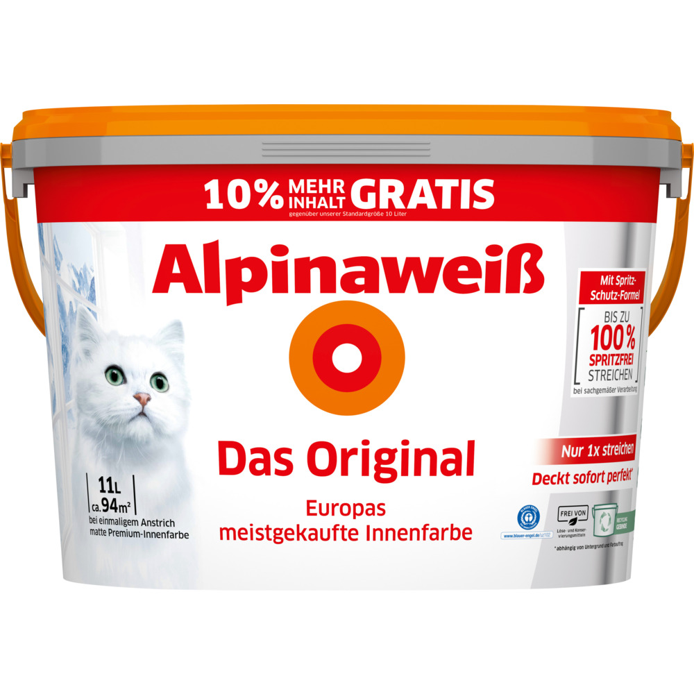 Alpinawei&szlig; Wandfarbe 10 Liter + 1 Liter gratis