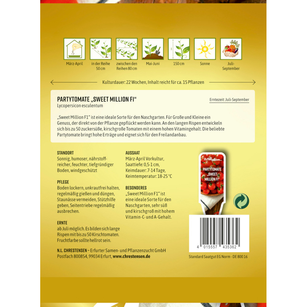 Saatgut Partytomate Sweet Million F1 f&uuml;r ca. 15 Pflanzen image number 1
