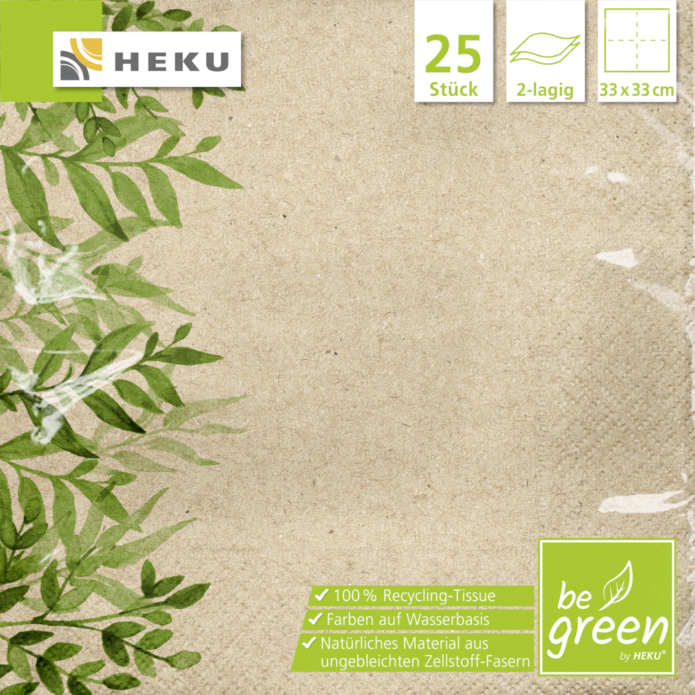 Servietten "be green", 25 St&uuml;ck, Recycling Tissue image number 1