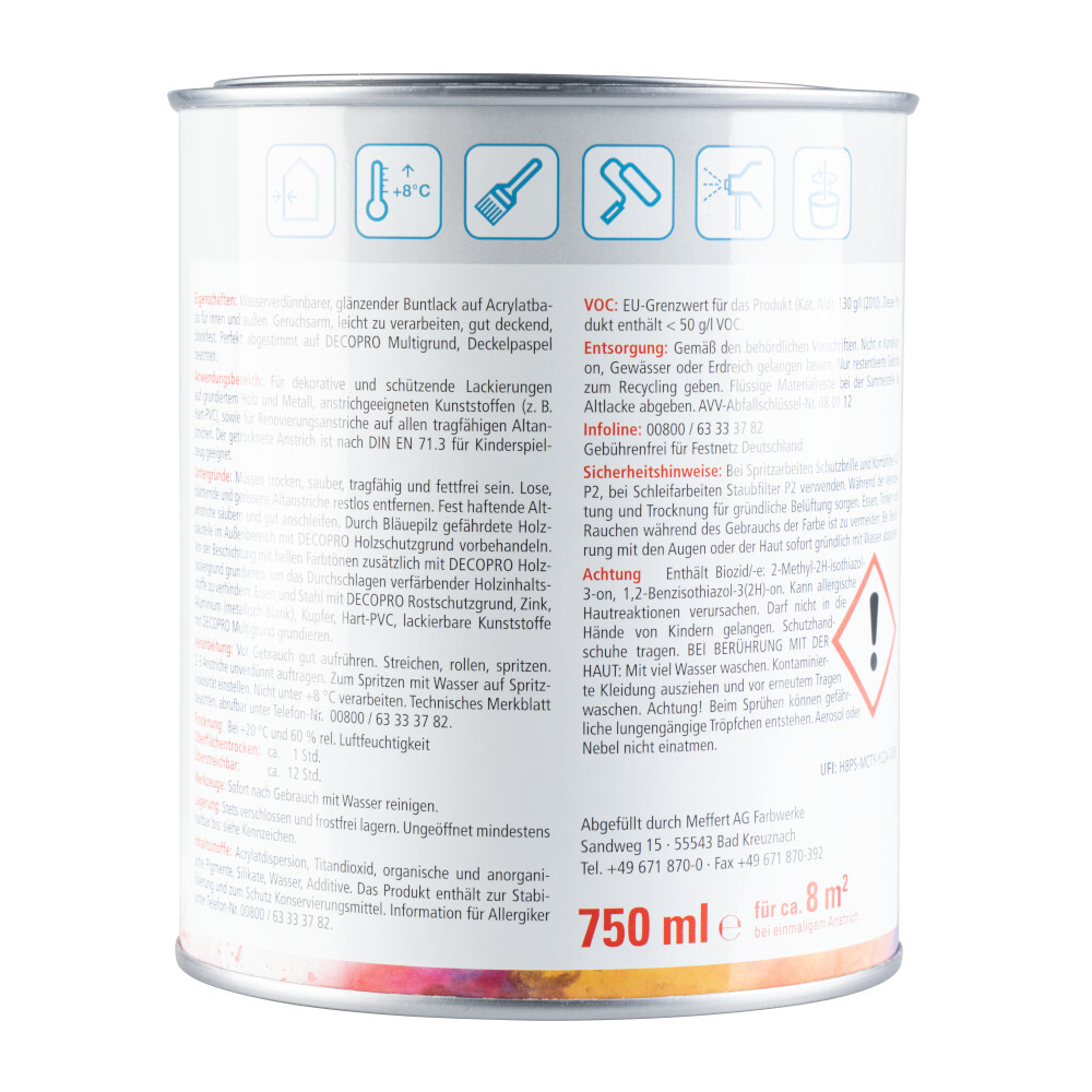 DECOPRO Acryl Glanzlack goldgelb RAL 1004 f&uuml;r innen und au&szlig;en image number 1