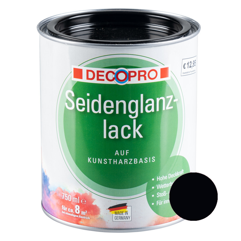 DECOPRO Seidenglanzlack tiefschwarz RAL 9005 f&uuml;r innen und au&szlig;en
