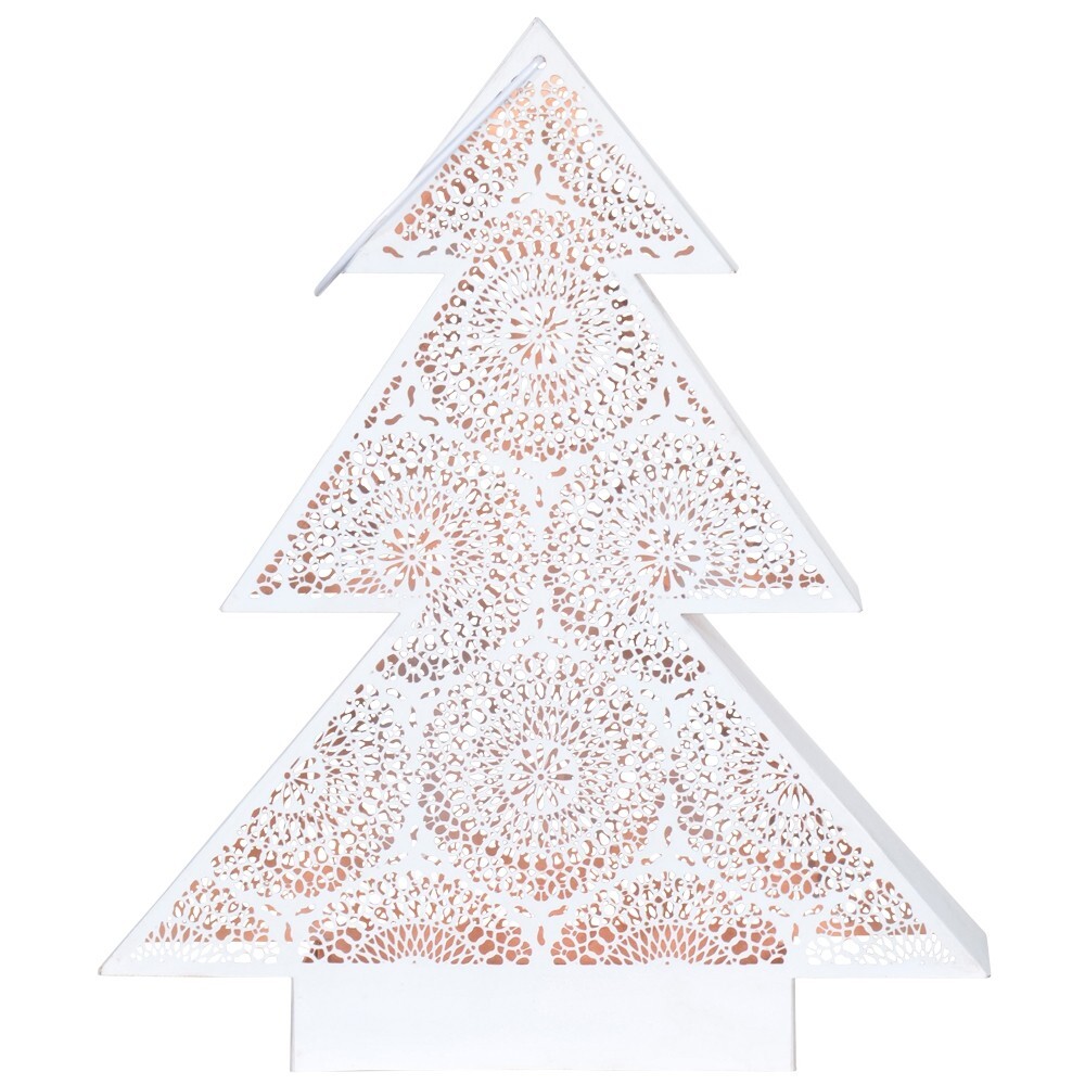 Windlicht Tree 34x9x40 cm weiss/kupfer aus Metall