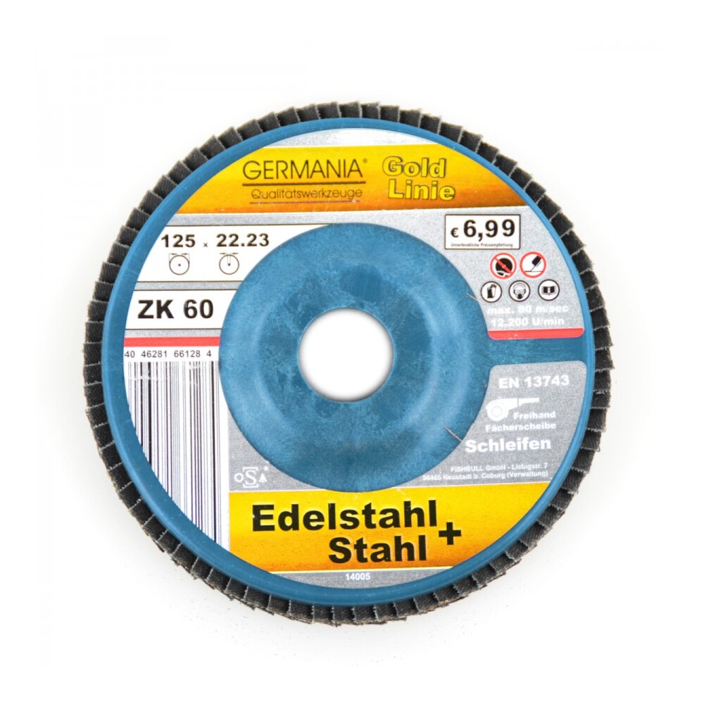F&auml;cherscheibe 125x22,23 ZK60 Edelstahl Stahl Schleifscheibe Lamellenscheibe