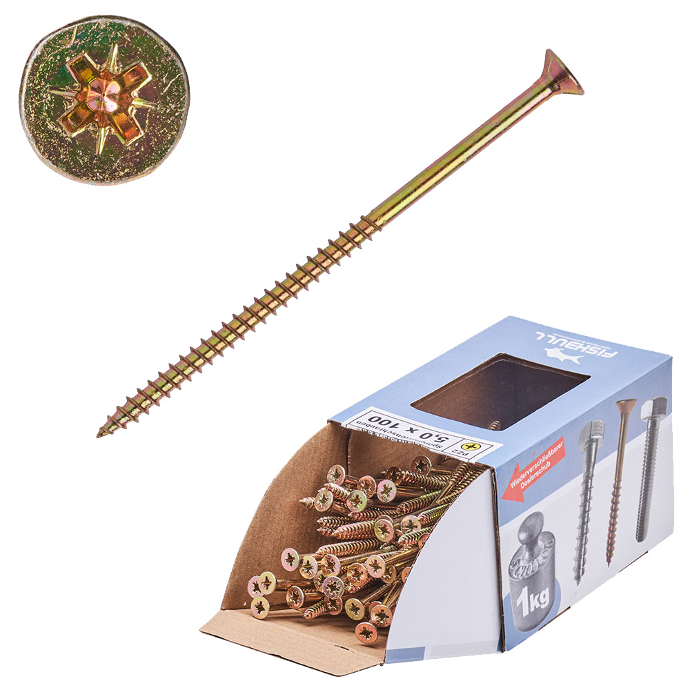 Spanplattenschraube 5,0 x 100 mm  PZ 1kg FISHBULL-Pack Senkkopf Teilgewinde Kreuzschlitz