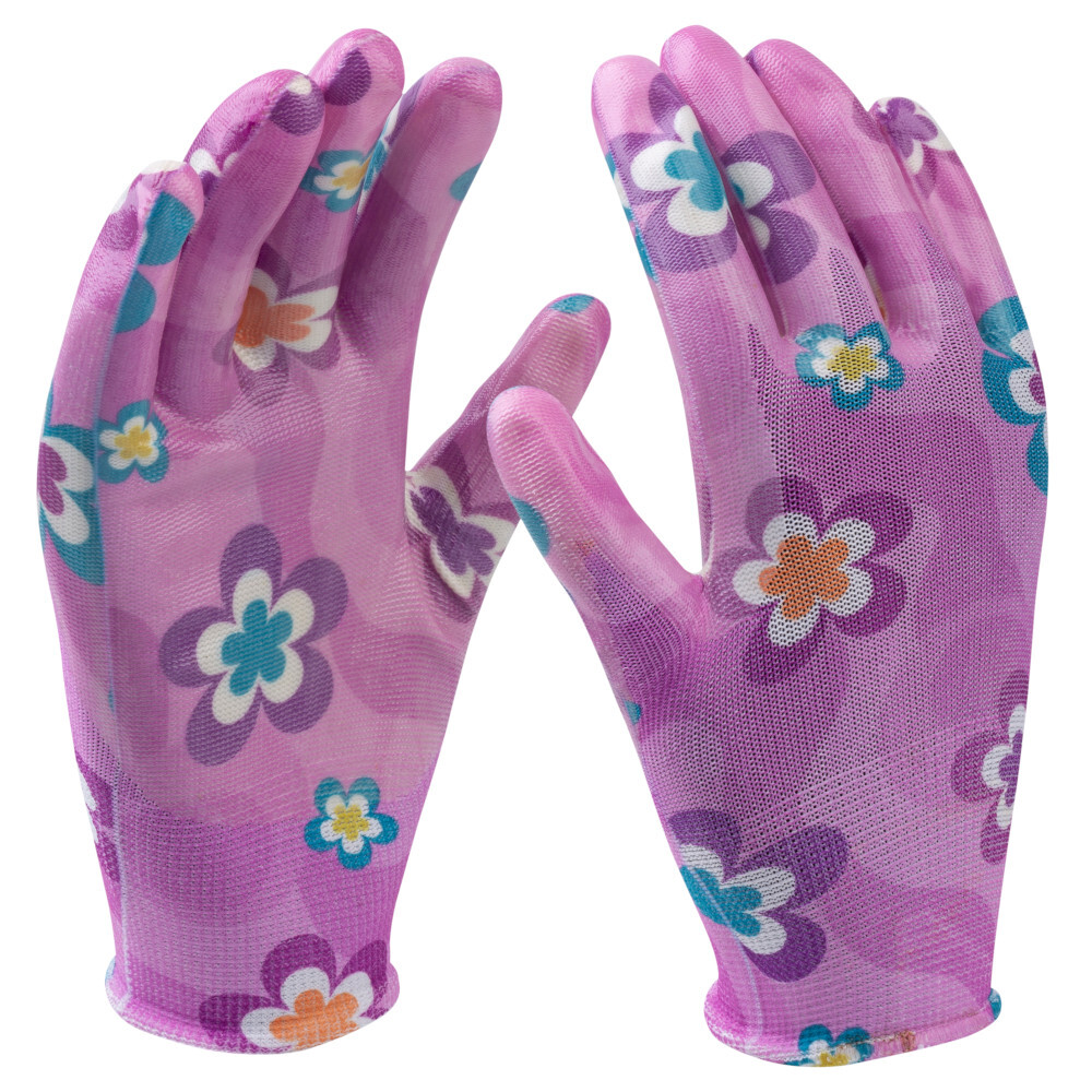 Gartenhandschuhe Gr&ouml;&szlig;e 9 pink mit Blumenmotiv