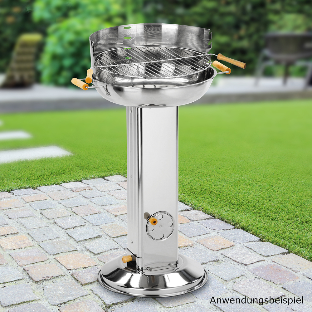 S&auml;ulengrill rund aus Edelstahl, &Oslash; 43cm mit Griffen aus Holz image number 1