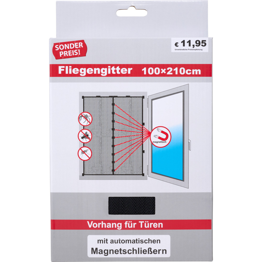 Fliegenvorhang Magnet f&uuml;r T&uuml;ren 100 x 210 cm schwarz