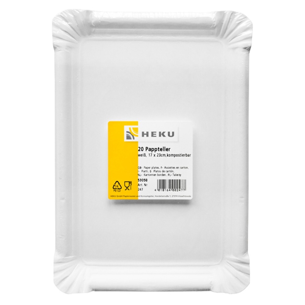 Pappteller 20 St&uuml;ck wei&szlig; 17 x 23 cm