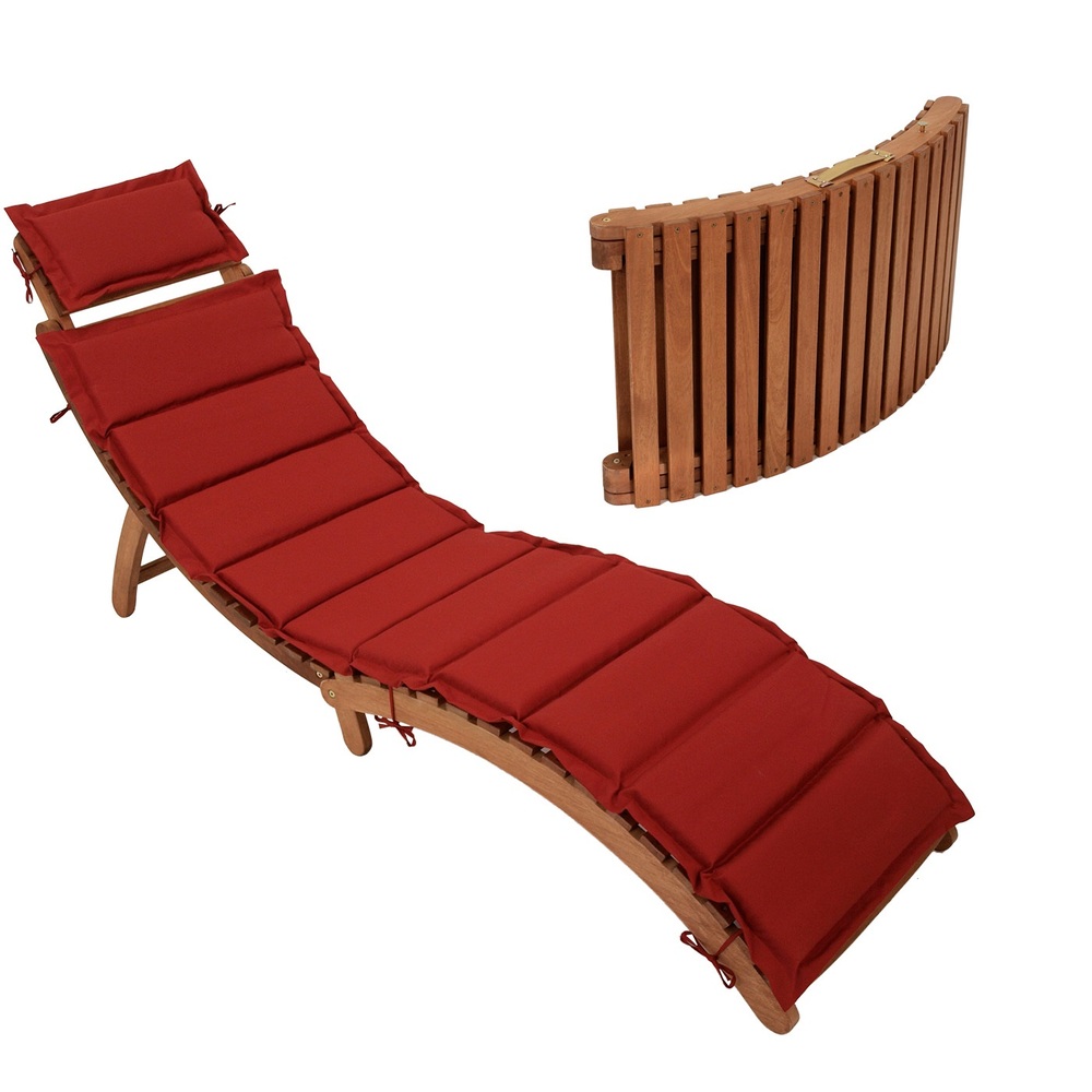 Klappliege Akazie mit Auflage rot