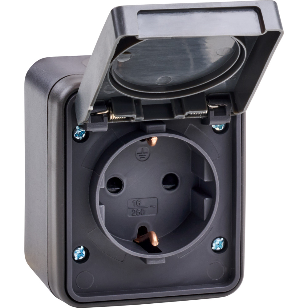 Steckdose 1-fach Aufputz Feuchtraum anthrazit image number 1