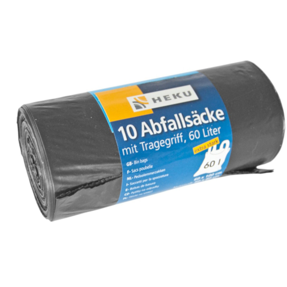 Abfalls&auml;cke mit Tragegriff 60 Liter 35&micro; 10 St&uuml;ck schwarz