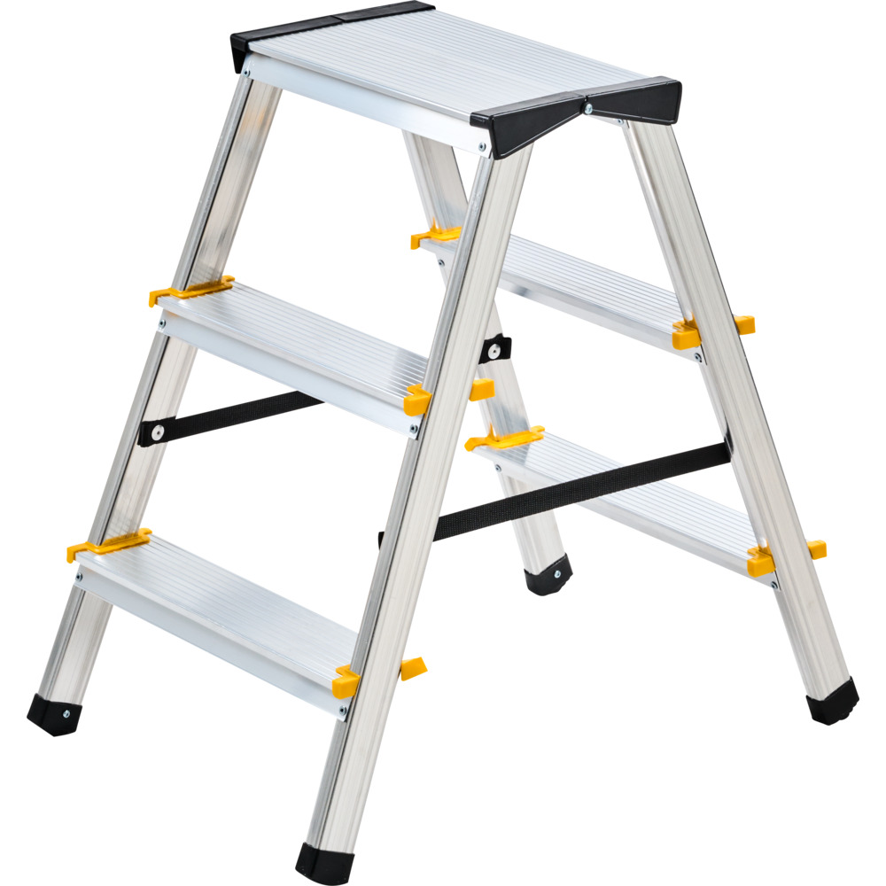 Trittleiter aus Aluminium mit 3 Stufen, beidseitig begehbar