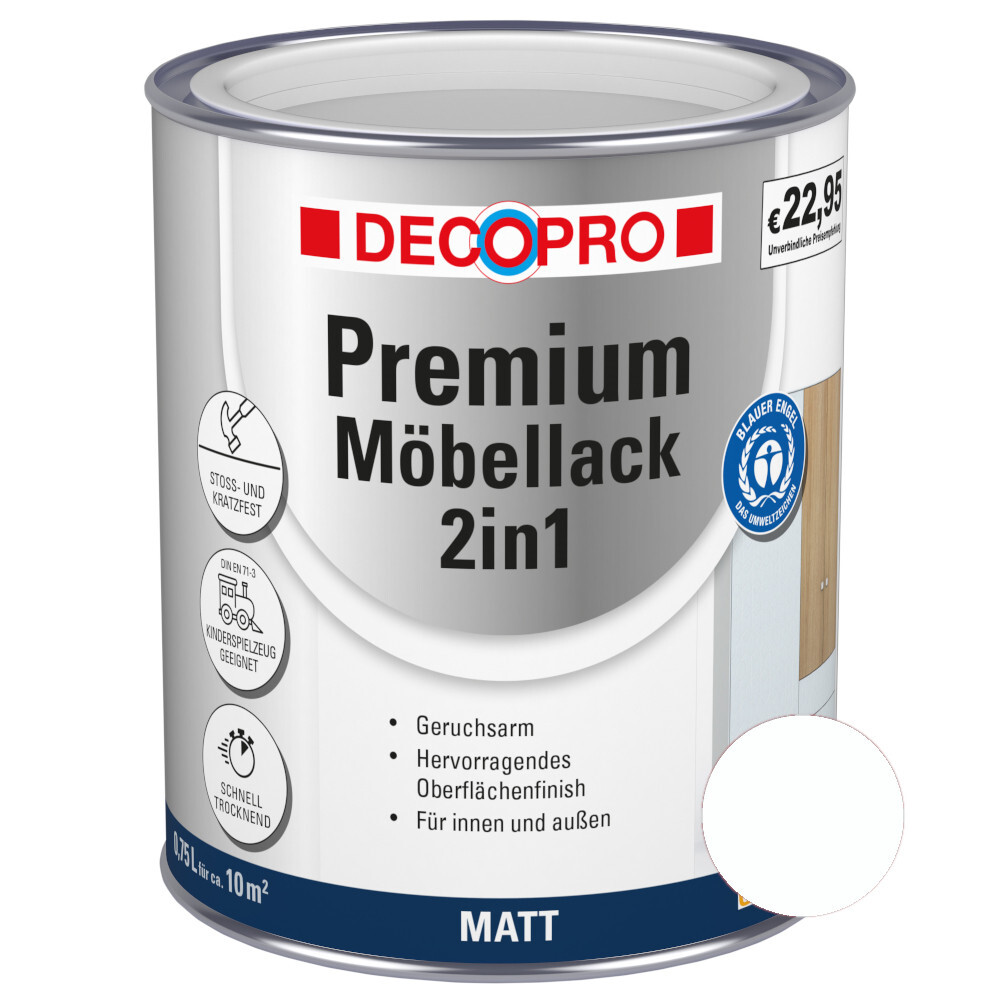 DECOPRO Premium 2in1 M&ouml;bellack 750 ml in Wei&szlig;, matt