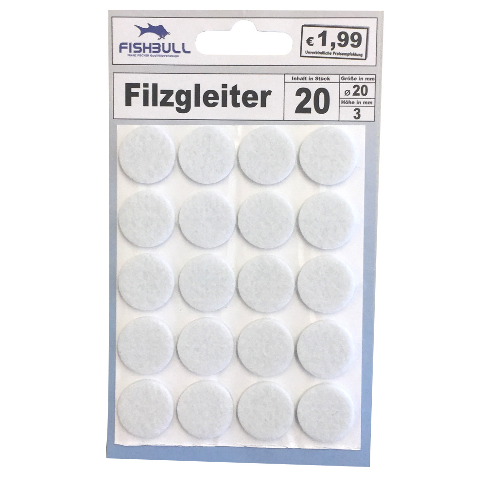 Filzgleiter &Oslash;20 mm 20 St&uuml;ck selbstklebend rund in wei&szlig;