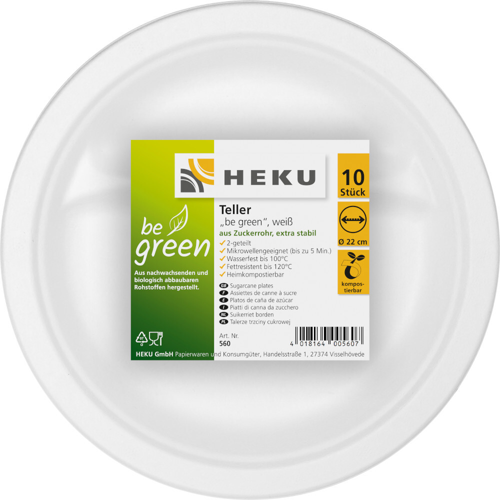 Men&uuml;teller 10 St&uuml;ck 2-geteilt &Oslash; 22 cm aus wei&szlig;em Zuckerrohr image number 1