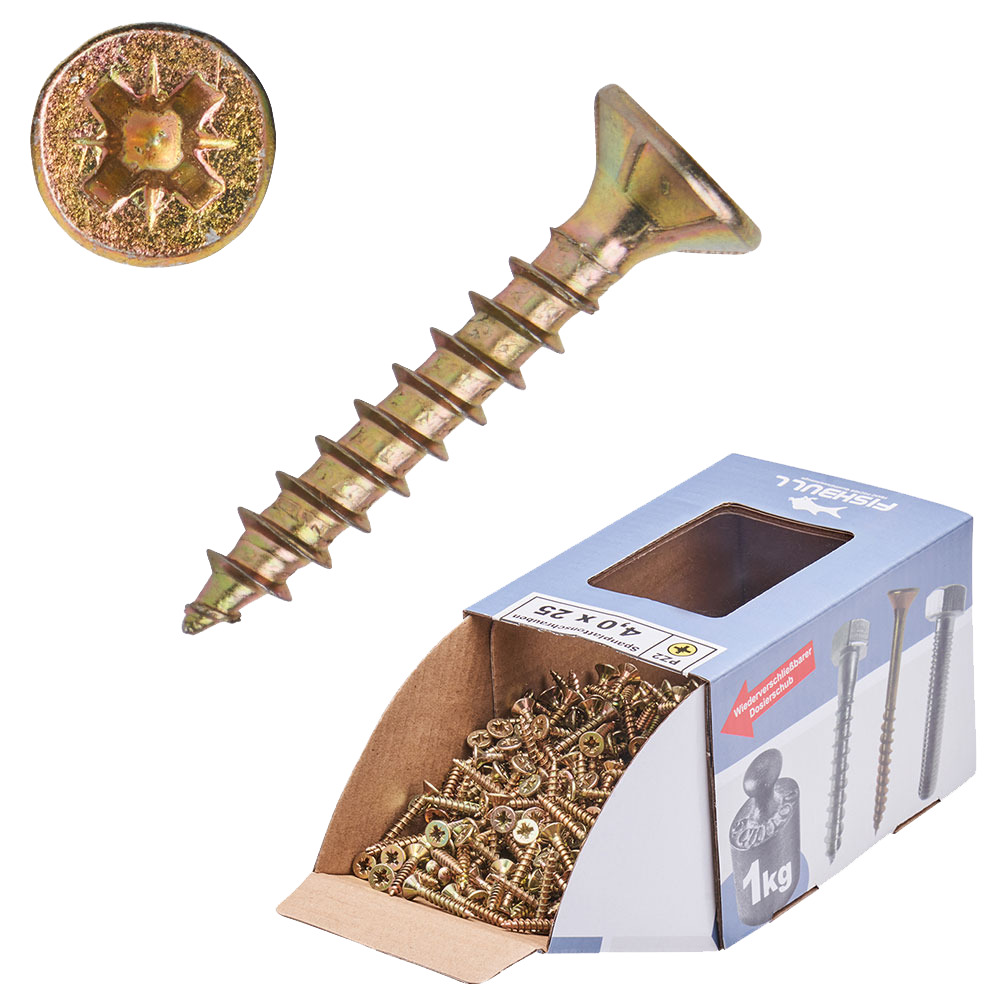 Spanplattenschraube 4,0x25 mm PZ 1kg FISHBULL-Pack Senkkopf Vollgewinde Kreuzschlitz