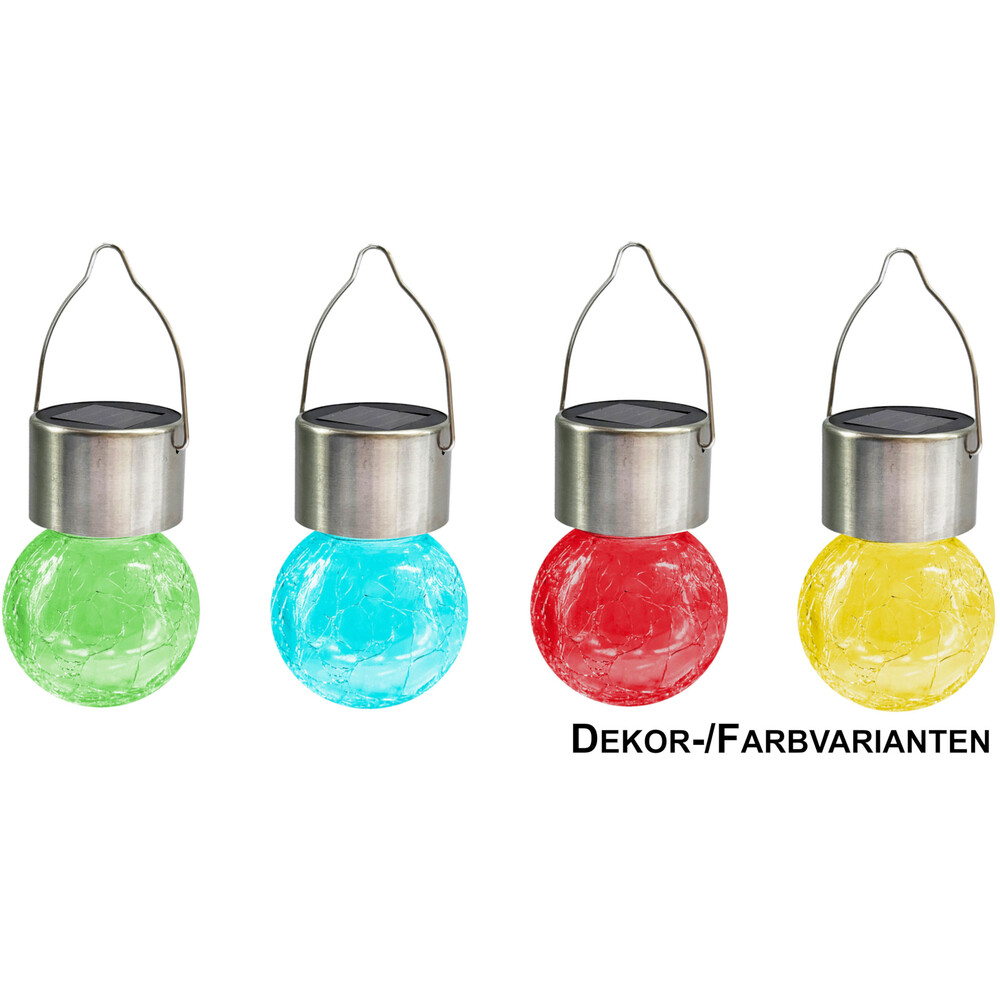 Solar LED-Kugelleuchte aufh&auml;ngbar aus Crushglas