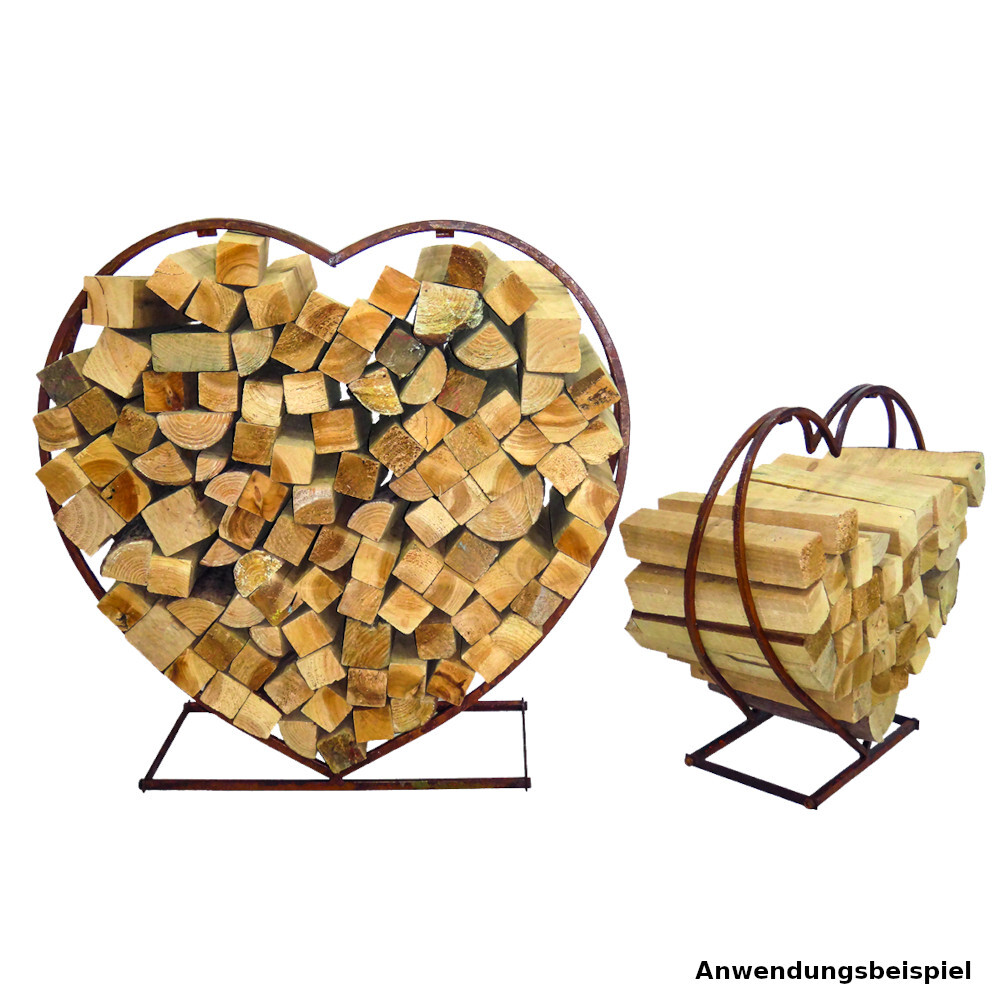 Kaminholzst&auml;nder-Set herzf&ouml;rmig 2 St&uuml;ck aus Stahl in Rostoptik image number 1