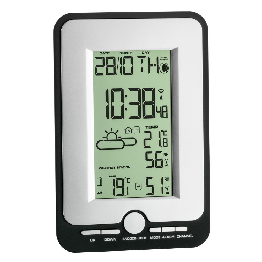 Funk-Wetterstation "Multy" kabellos aus Kunststoff in silber/schwarz f&uuml;r den Innen und Au&szlig;enbereich