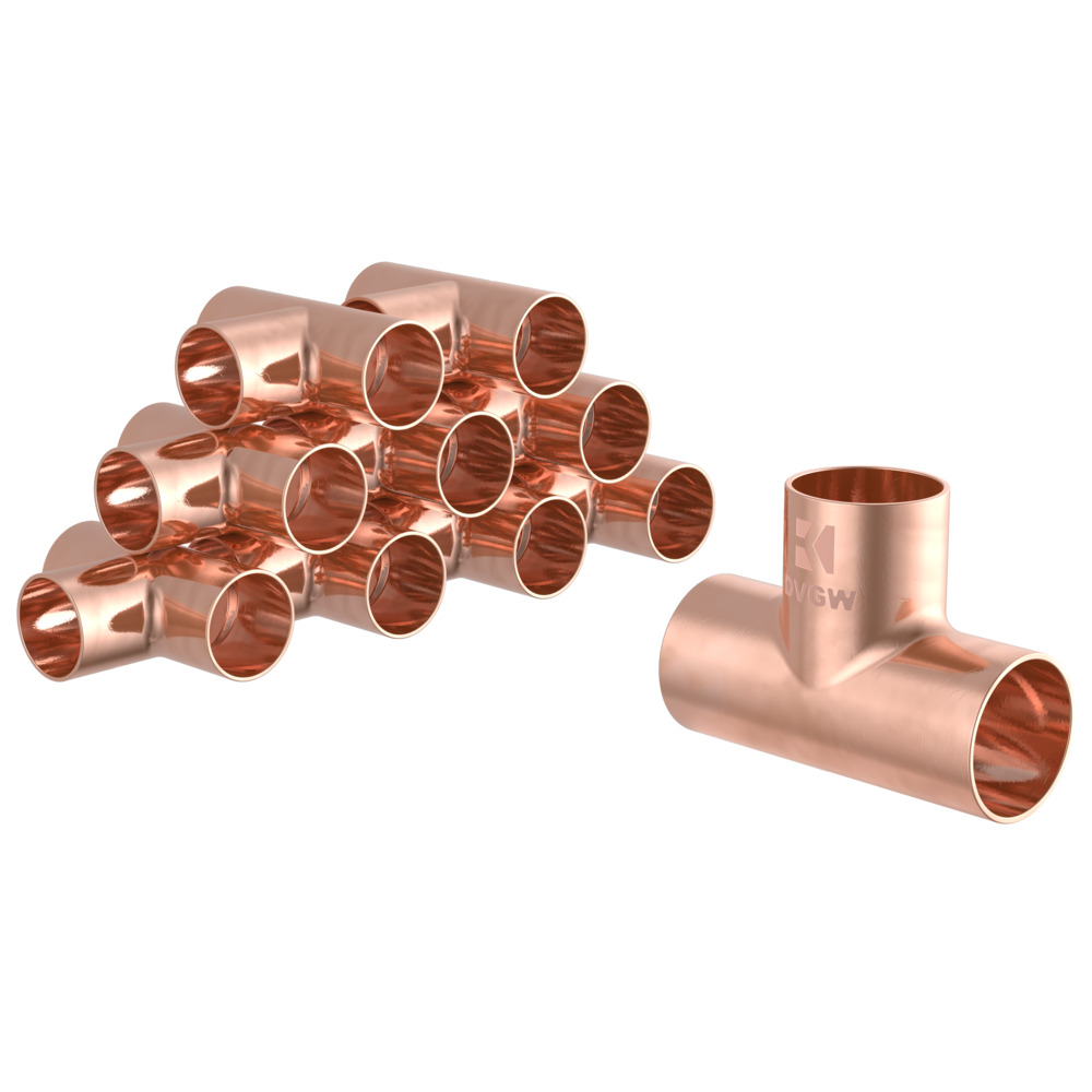 10 St&uuml;ck Kupfer-L&ouml;tfitting T-St&uuml;ck 22 mm im Vorratspack