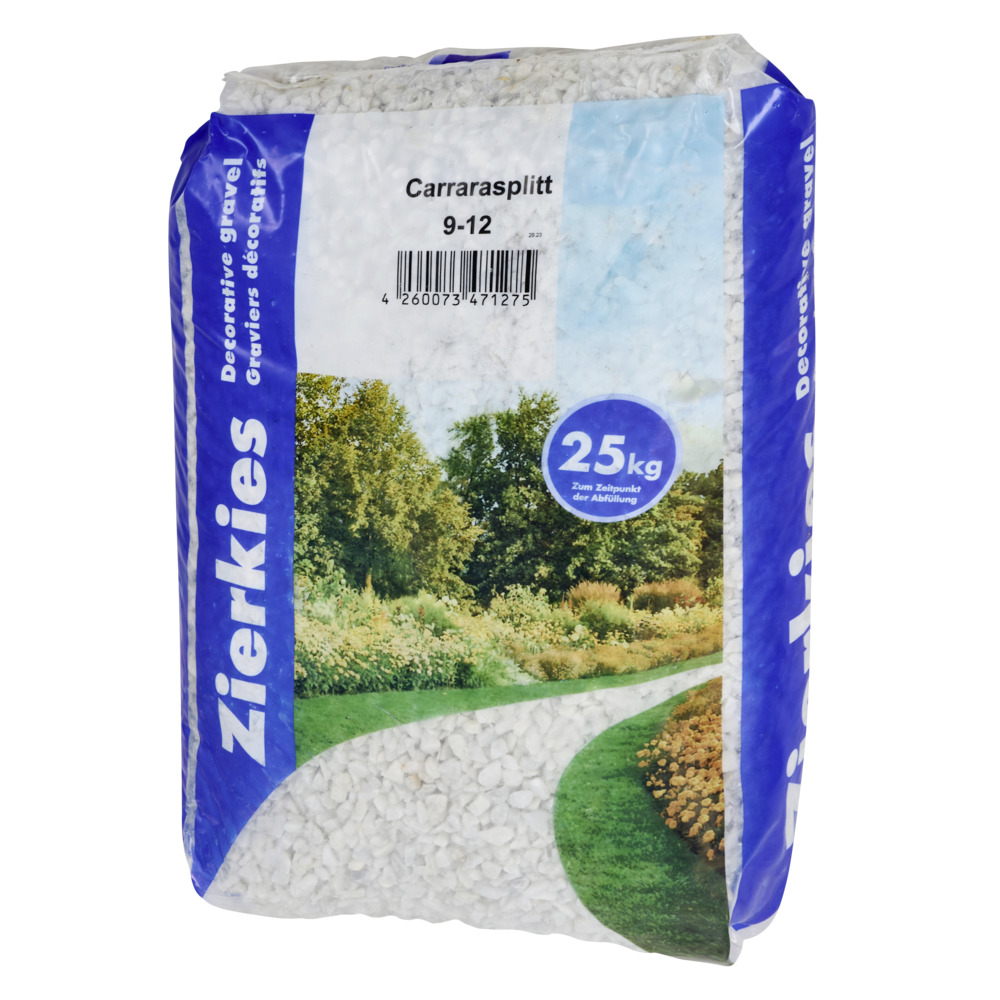 Marmorsplitt Carrara im 25 kg Sack mit 9 bis 12 mm K&ouml;rnung